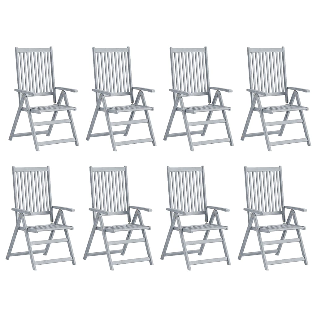 Set de 8 scaune de gradina rabatabile cu inclinare in 5 pozitii vidaXL, Lemn, 56 x 70 x 110 cm, Gri
