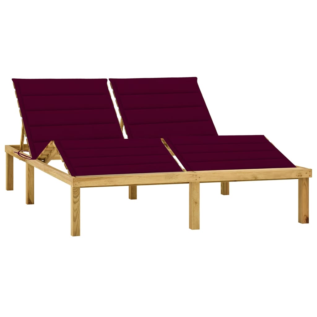 Sezlong dublu si perne rosu vin, lemn de pin tratat 3065903 200 x 138 x (31,5-77) cm