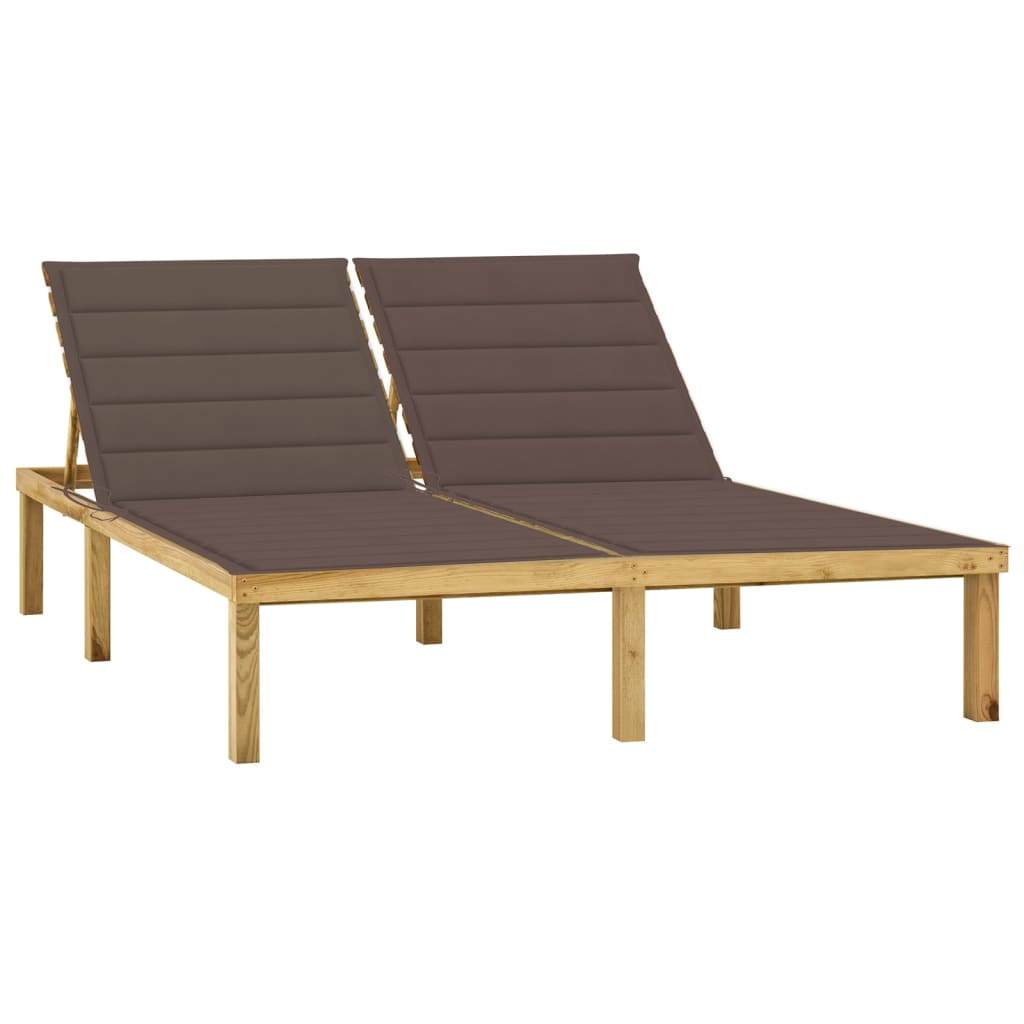 Sezlong dublu cu perne gri taupe, lemn de pin tratat 3065887 200 x 138 x (31,5-77) cm