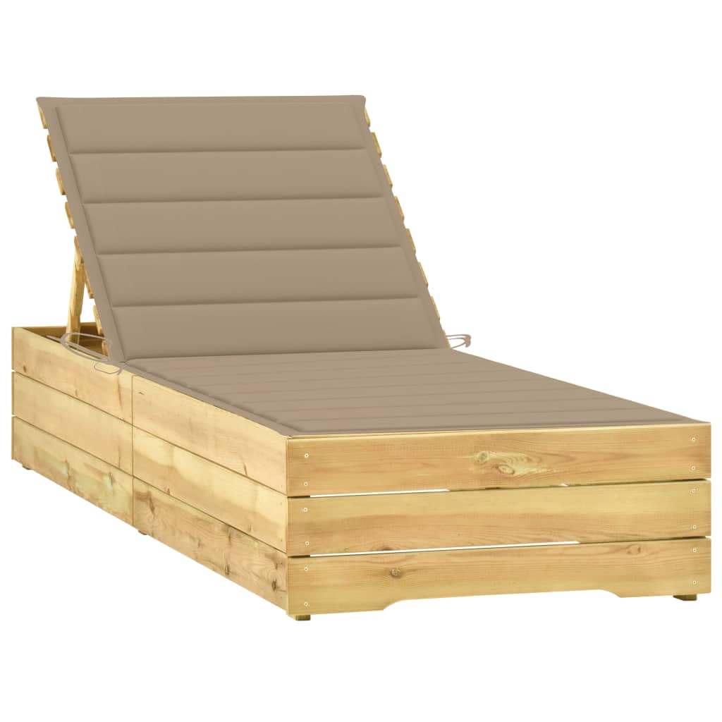 Sezlong cu perna bej, lemn de pin tratat 3065912 198 x 90 x (30-75) cm