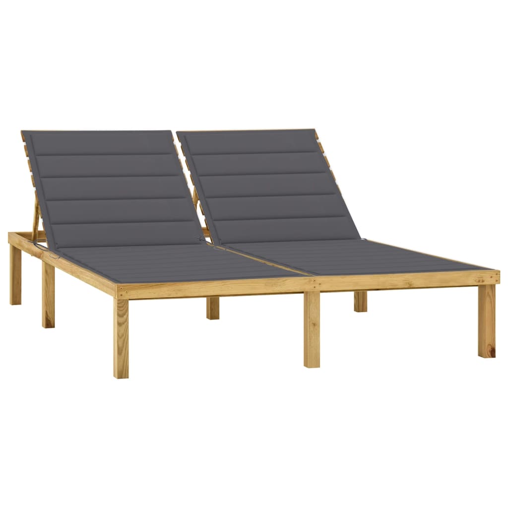 Sezlong dublu cu perne antracit, lemn de pin tratat 3065879 200 x 138 x (31,5-77) cm