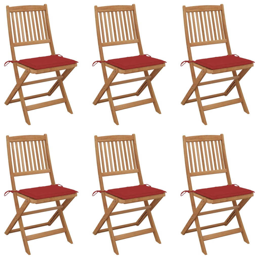 Set Scaune gradina pliabile cu perne, 6 buc maro/Rosu, lemn masiv de acacia 3075000