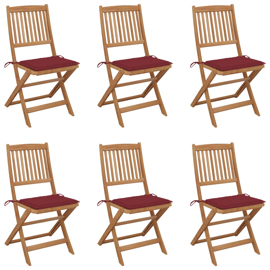 Set Scaune gradina pliabile cu perne, 6 buc maro/rosu vin lemn masiv de acacia 3065497