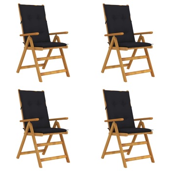 Set de 4 scaune rabatabile de gradina cu perne colorate vidaXL, Lemn de acacia, 57 x 69 x 111 cm, perna 7 cm, Maro/Negru