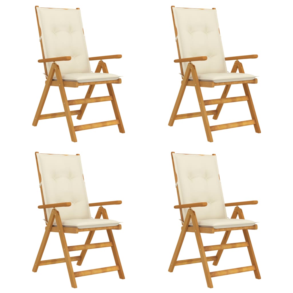 Set de 4 scaune rabatabile de gradina cu perne colorate vidaXL, Lemn de acacia, 57 x 69 x 111 cm, perna 7 cm, Maro/Crem