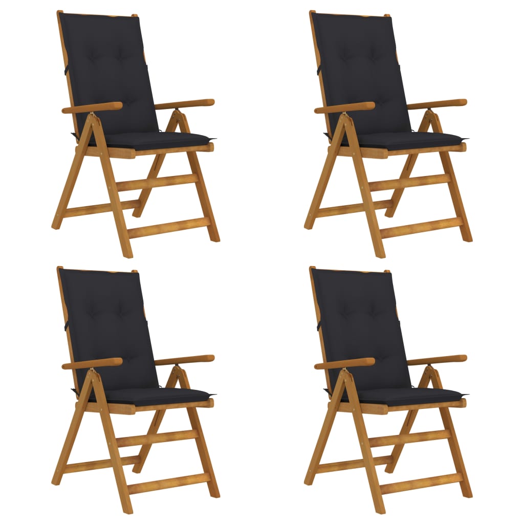 Set de 4 scaune rabatabile de gradina cu perne colorate vidaXL, Lemn de acacia, 57 x 69 x 111 cm, perna 7 cm, Maro/Antracit