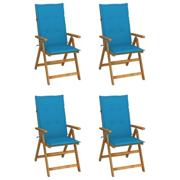 Set de 4 scaune rabatabile de gradina cu perne vidaXL, Lemn de acacia, 57 x 69 x 111 cm, perna 4 cm, Maro/Albastru deschis