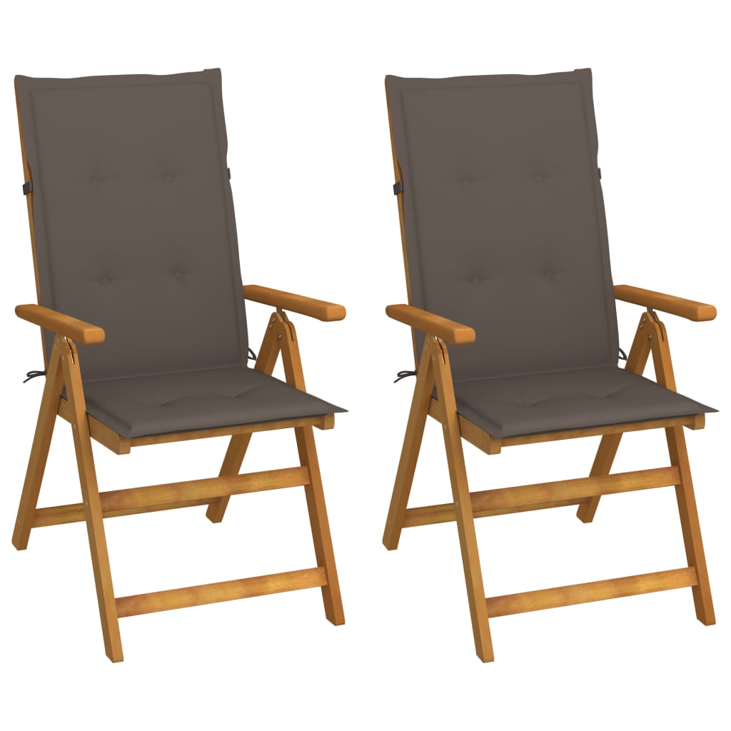Set Scaune gradina rabatabile cu perne, 2 buc maro/Gri, lemn masiv acacia 3064067
