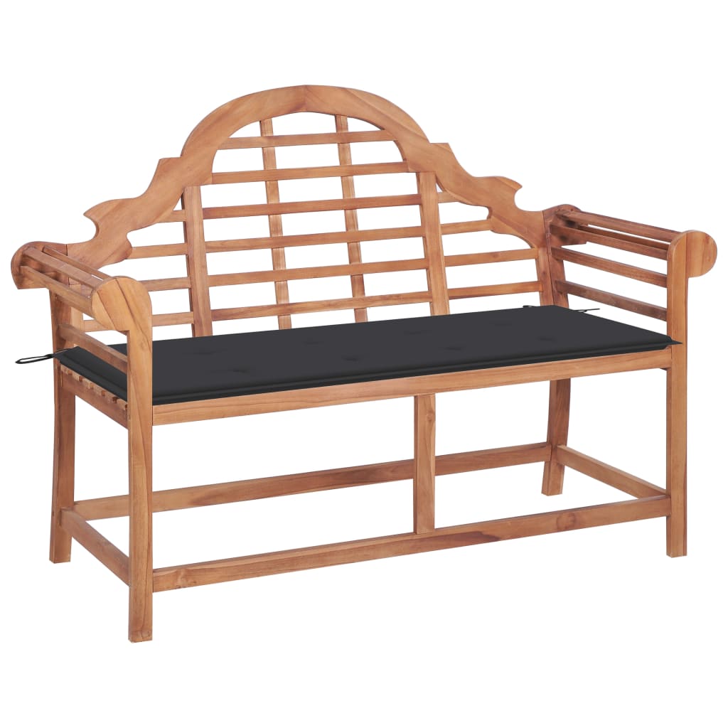 Banca de gradina cu perna cu 2 locuri vidaXL, Lemn de tec, 136 x 63 x 102 cm, perna 4 cm, Antracit