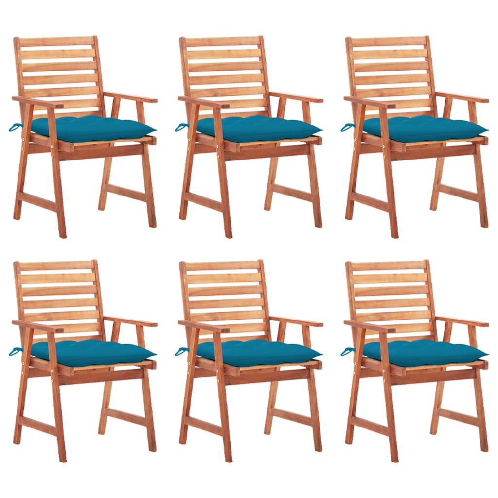 Set Scaune de exterior cu perne, 6 buc, lemn masiv de acacia maro/Albastru 3078366