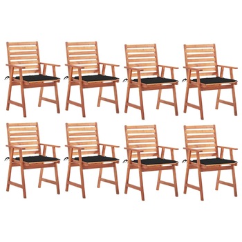 Set Scaune de exterior cu perne, 8 buc, lemn masiv de acacia maro/Negru 3078381 56 x 62 x 92 cm Set Scaune de exterior cu perne, 8 buc, lemn masiv de acacia maro/Negru 3078381 56 x 62 x 92 cm