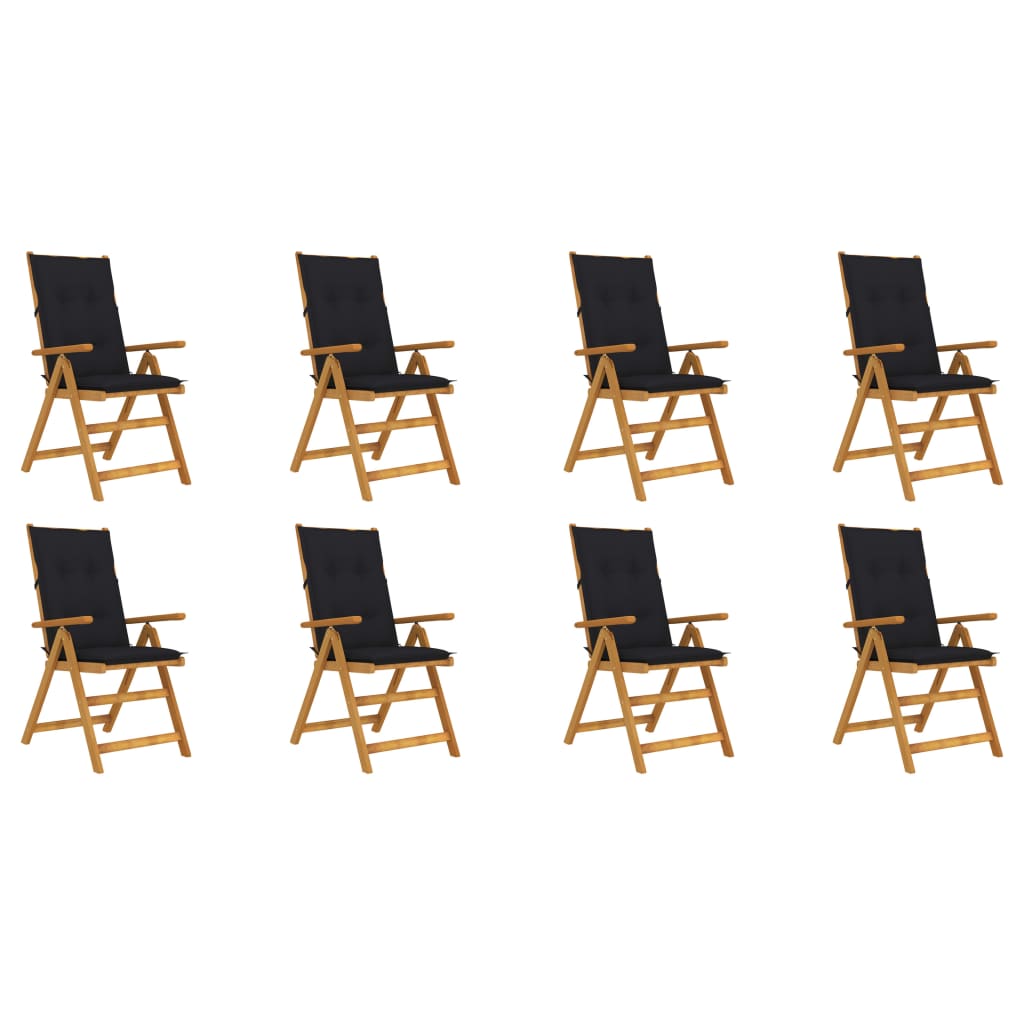 Set Scaune gradina pliabile cu perne, 8 buc maro/Negru , lemn masiv acacia 3075076