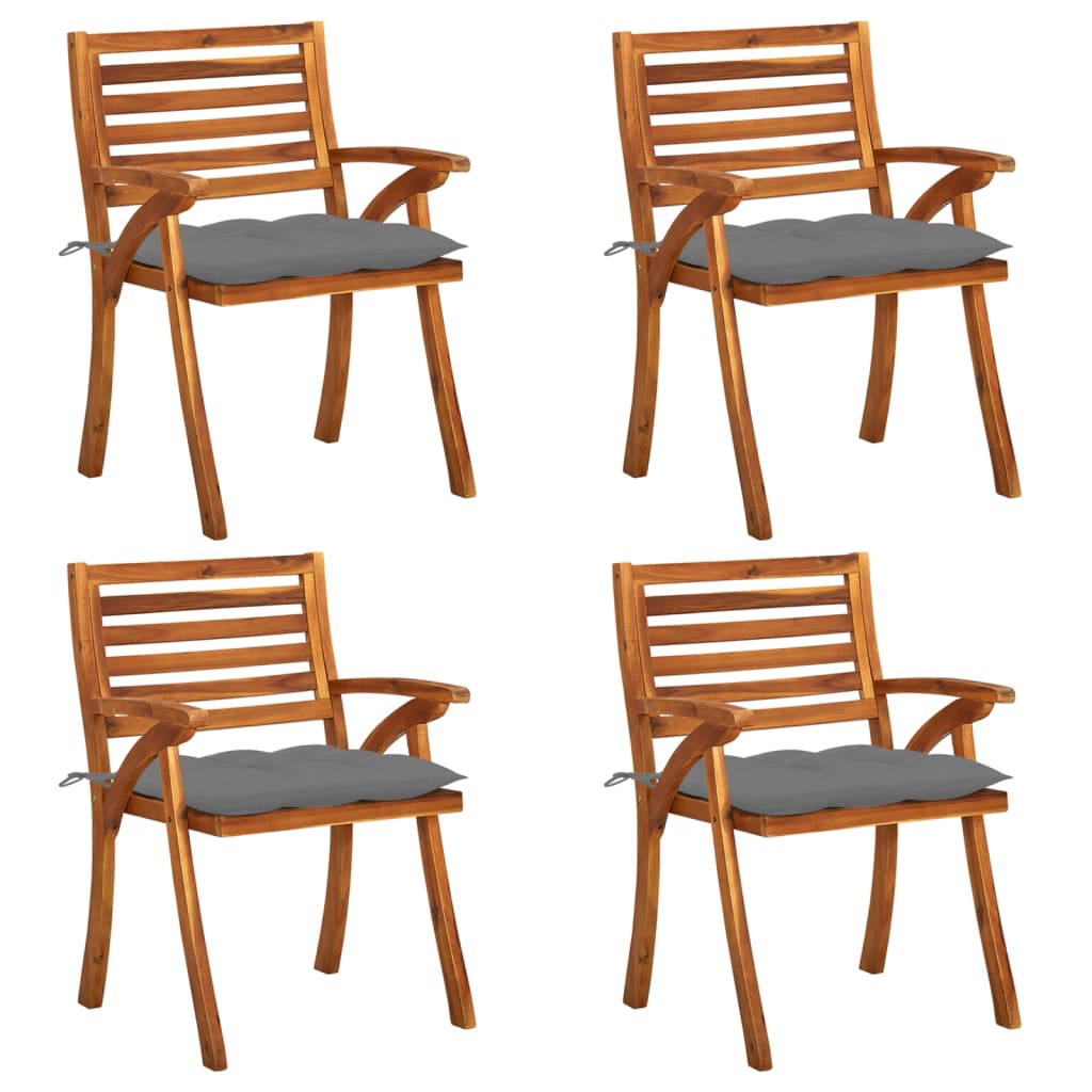 Set de 4 scaune de gradina din lemn masiv cu perne vidaXL, Lemn, 59 x 59 x 87 cm, perna 7 cm, Maro/Gri