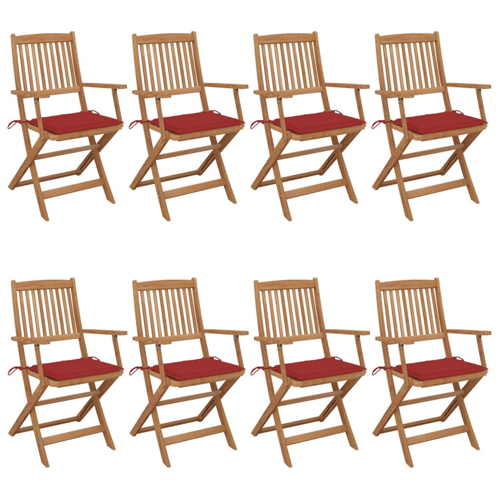 Set Scaune de gradina pliabile cu perne, 8 buc maro/Rosu, lemn masiv acacia 3074973