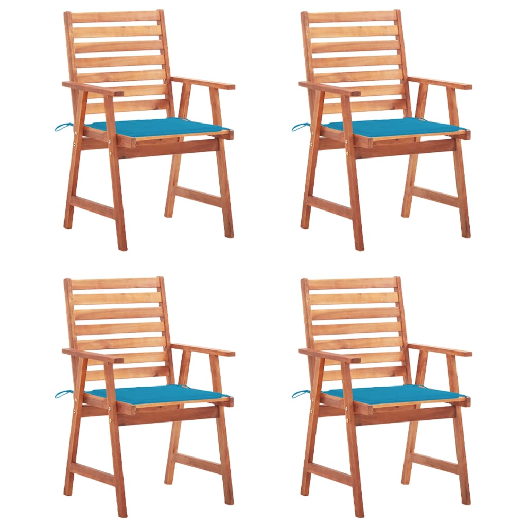 Set Scaune de exterior cu perne, 4 buc, lemn masiv de acacia maro/Albastru 3078324