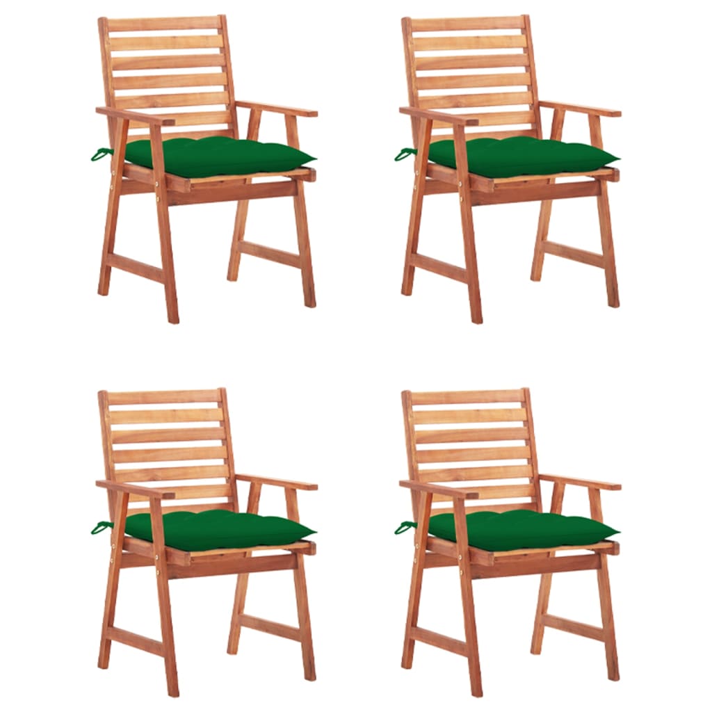 Set Scaune de exterior cu perne, 4 buc, lemn masiv de acacia maro/Verde 3078340