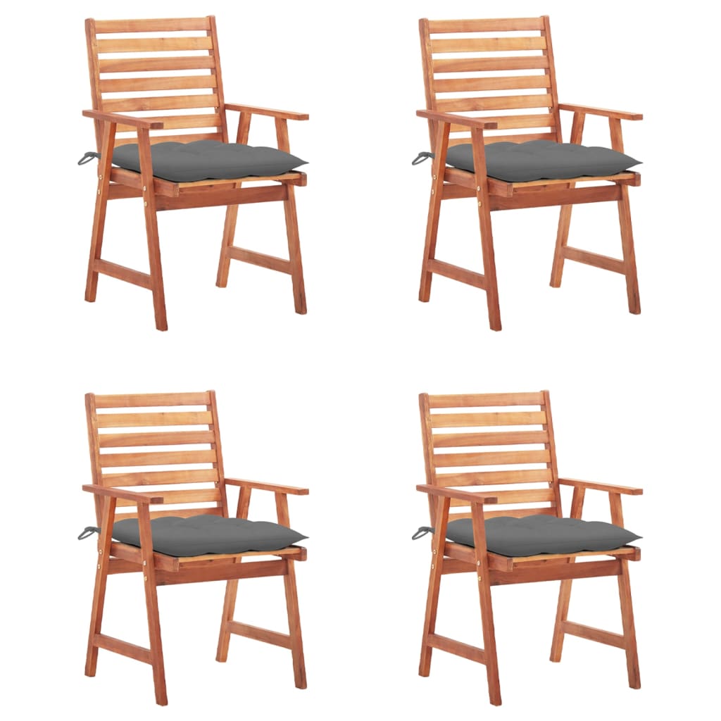 Set Scaune de exterior cu perne, 4 buc, lemn masiv de acacia maro/gri 3078336