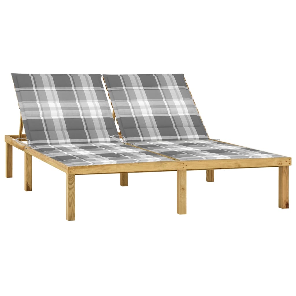 Set sezlong dublu, cu perne, lemn de pin tratat maro/gri 3065893 200 x 138 x (31,5-77) cm