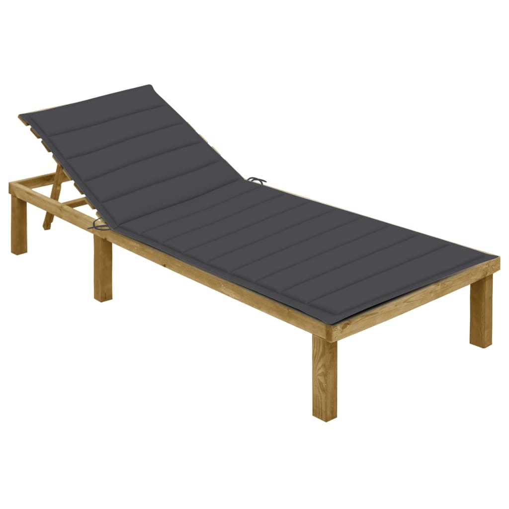 Sezlong cu perna antracit, lemn de pin tratat 3065819 maro/antracit 200 x 70 x (31,5-77) cm