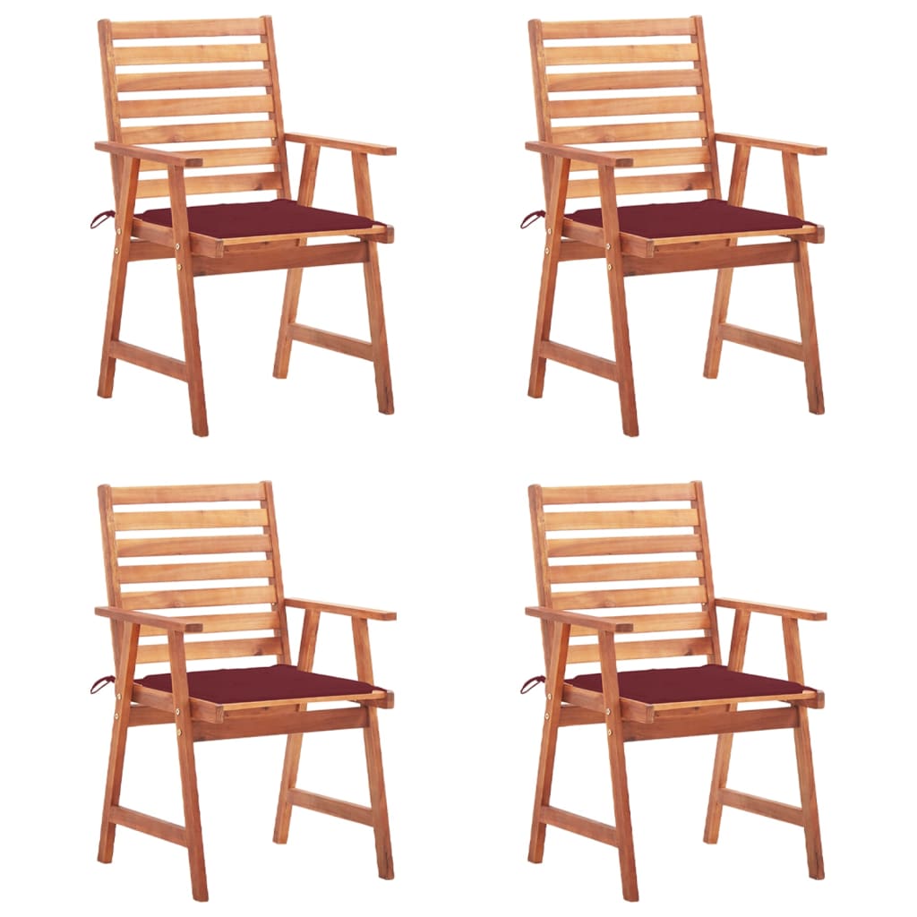 Set Scaune de exterior cu perne, 4 buc, lemn masiv de acacia maro/rosu vin 3078329