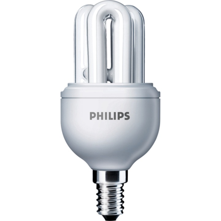 Флуоресцентна крушка Philips Genie ES, Тръбна форма, E14, 8W, 10000 часа, Топла светлина