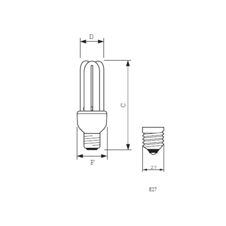 Bec fluorescent Philips Small Economy, forma 3U, E27, 23W, 8000 ore, lumina calda