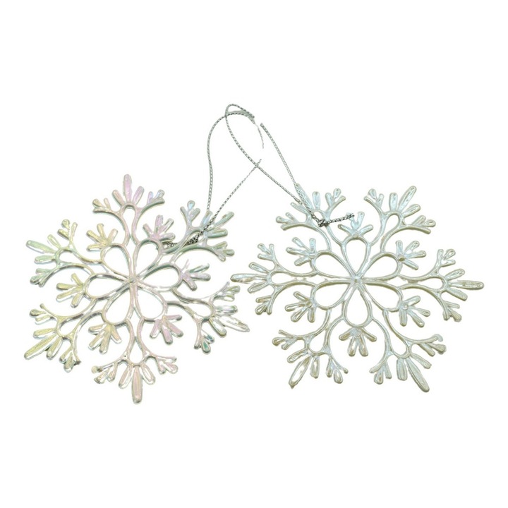 Комплект играчки за елха Flippy снежинка, бял, перлен, 10 см х 10 см, пластмаса, 2 броя