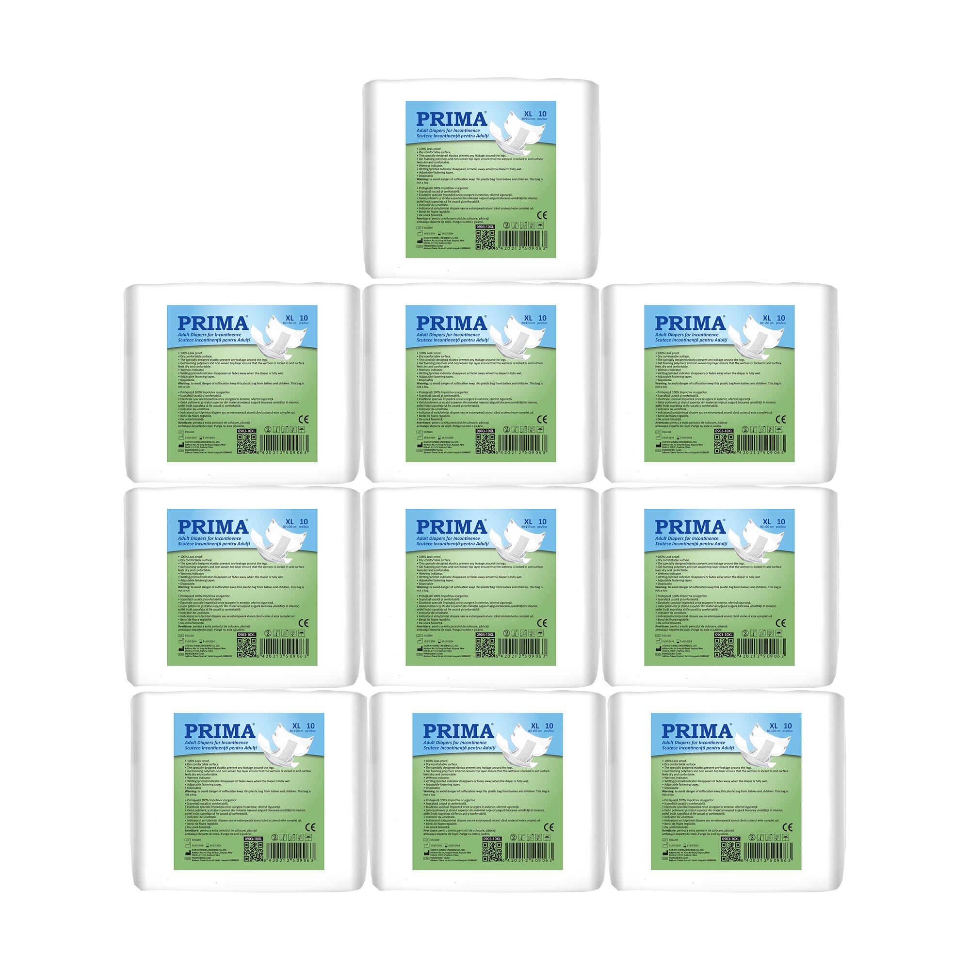 Pachet Scutece Incontinenta Adulti, Prima, XL, 10bucati x 10 seturi