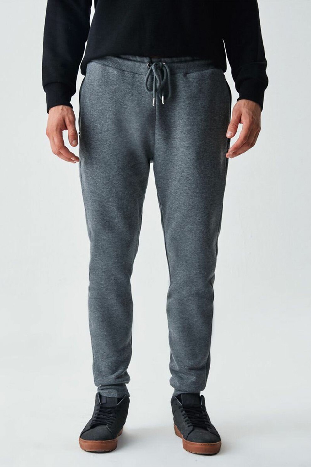 LTB, Pantaloni sport conici cu snur, Gri inchis melange