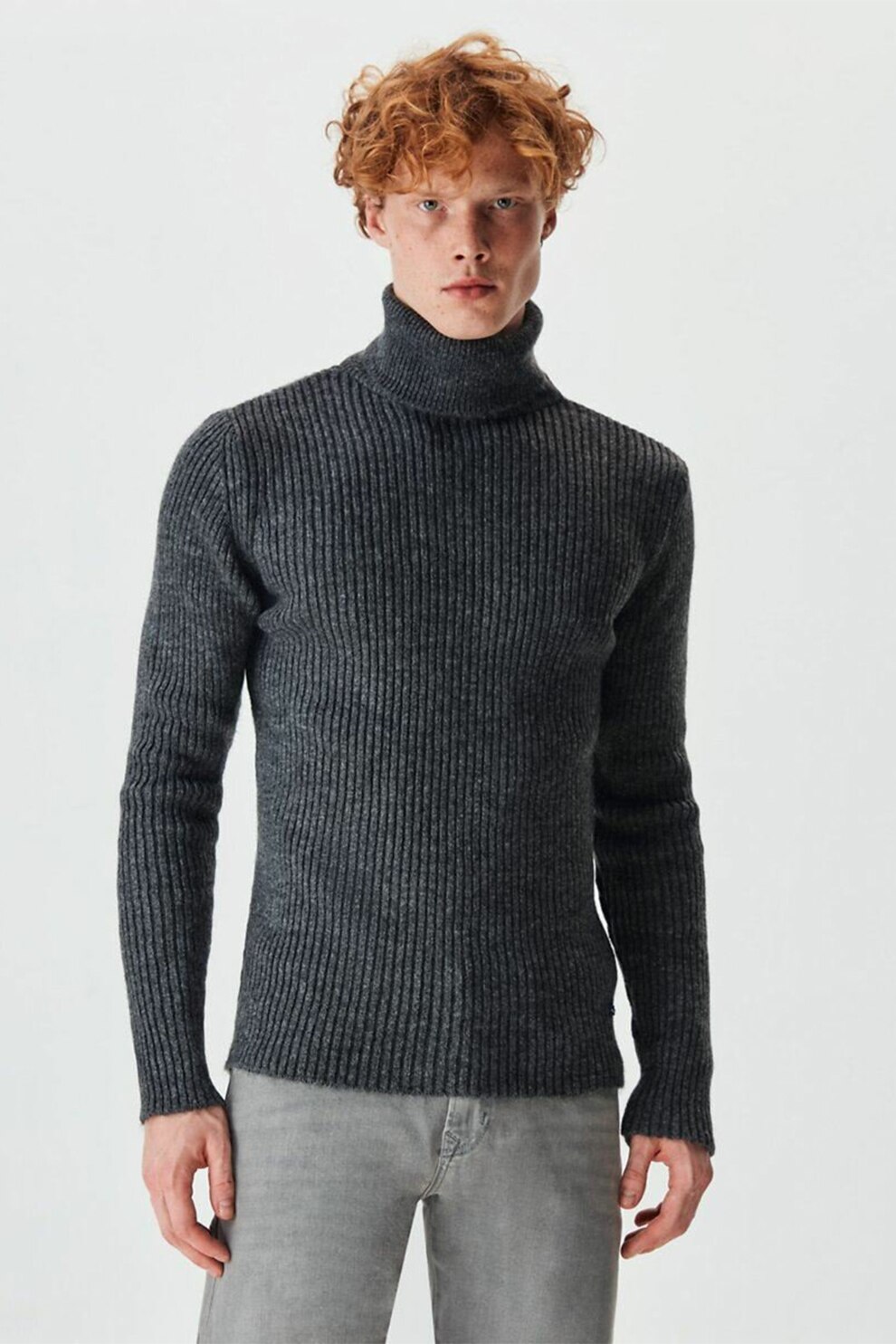 LTB, Pulover cu striatii si guler inalt, Gri inchis