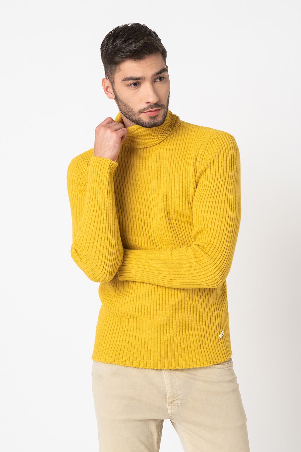 LTB, Pulover cu striatii si guler inalt, Galben sofran