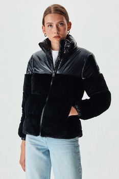 LTB, Geaca bufanta de blana sintetica si nailon, Negru, L LTB, Geaca bufanta de blana sintetica si nailon, Negru, L