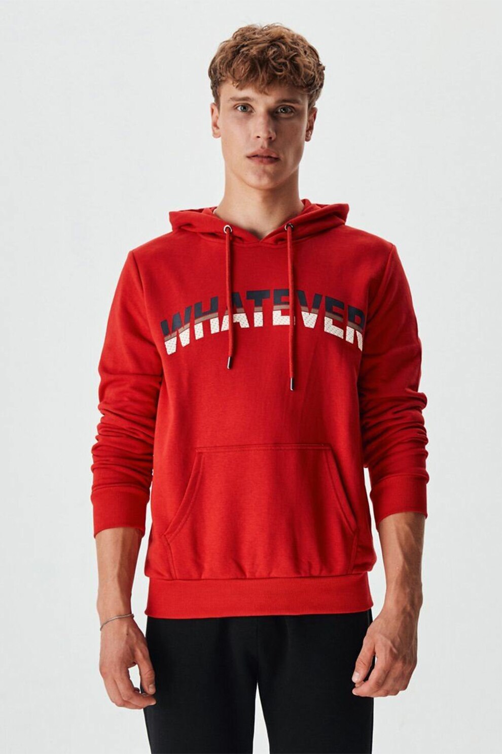 LTB, Hanorac cu imprimeu text si buzunar kangaroo, Rosu caramiziu