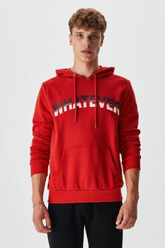 LTB, Hanorac cu imprimeu text si buzunar kangaroo, Rosu caramiziu LTB, Hanorac cu imprimeu text si buzunar kangaroo, Rosu caramiziu