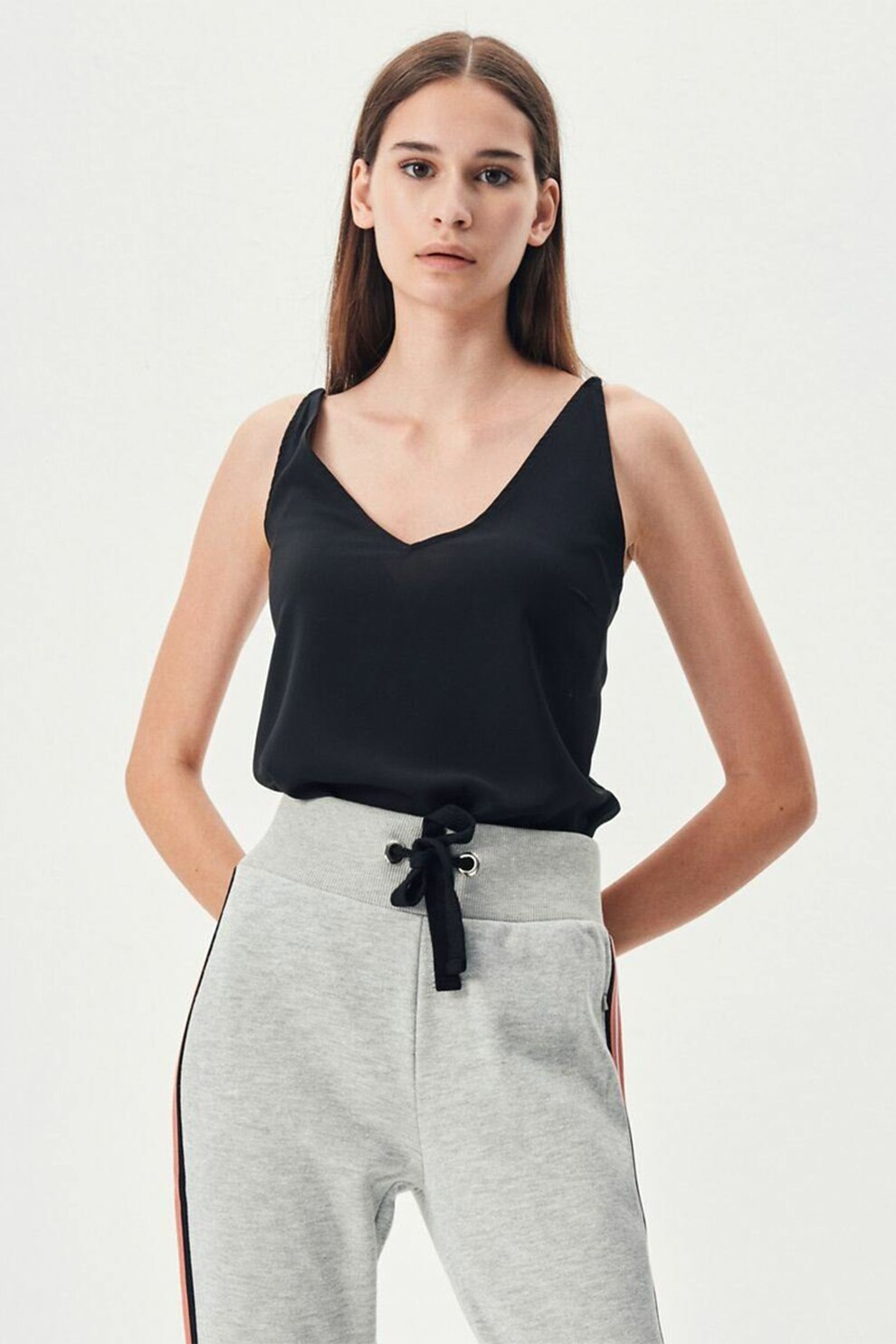 LTB, Pantaloni sport conici cu vipusca contrastanta, Gri deschis melange