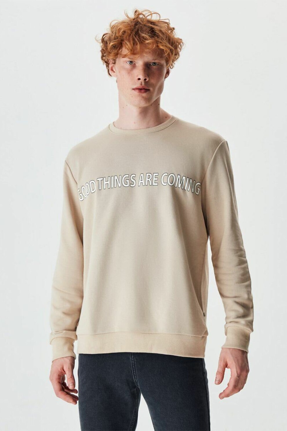 LTB, Bluza sport cu imprimeu text, Bej, L