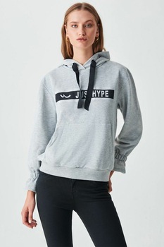 LTB, Hanorac cu imprimeu text si buzunar kangaroo, Gri melange LTB, Hanorac cu imprimeu text si buzunar kangaroo, Gri melange