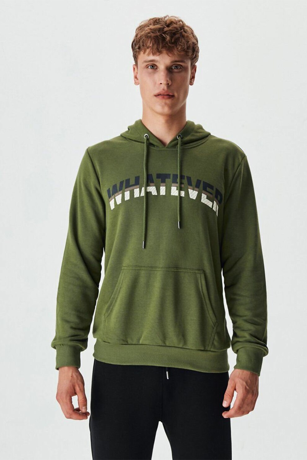 LTB, Hanorac cu imprimeu text si buzunar kangaroo, Verde militar