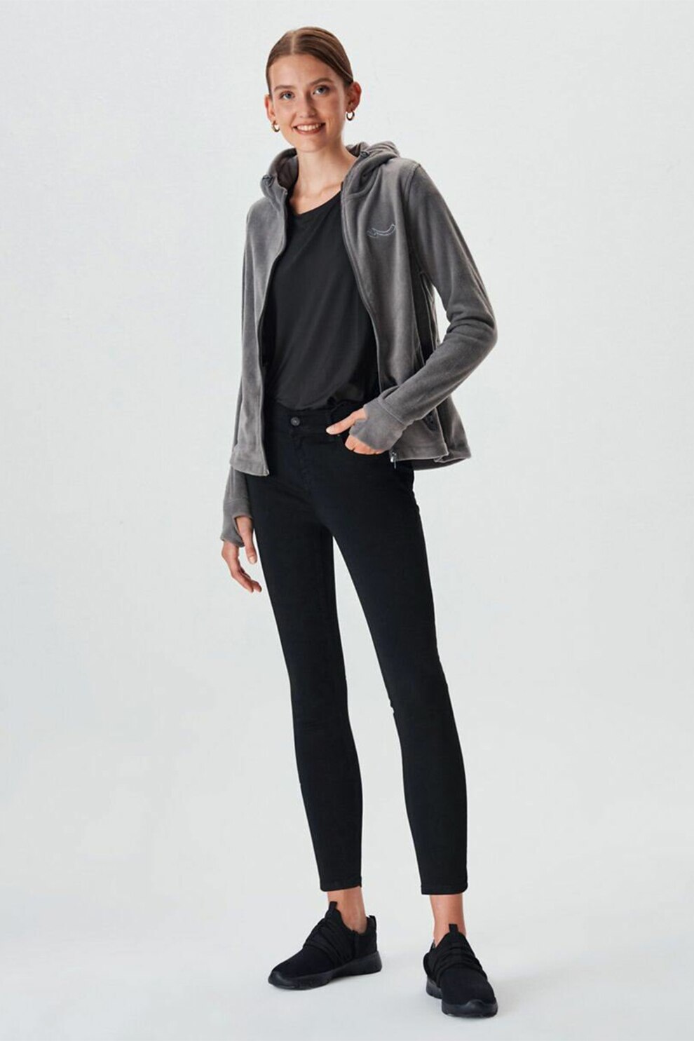 LTB, Hanorac din fleece cu fermoar si buzunare laterale, Gri inchis