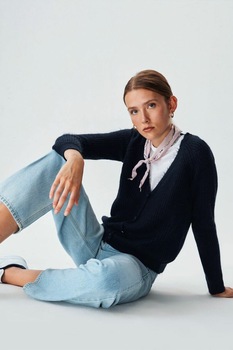 LTB, Cardigan striat cu decolteu in V, Bleumarin LTB, Cardigan striat cu decolteu in V, Bleumarin