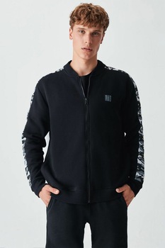 LTB, Bluza sport cu fermoar si garnituri cu imprimeu, Negru, XL LTB, Bluza sport cu fermoar si garnituri cu imprimeu, Negru, XL