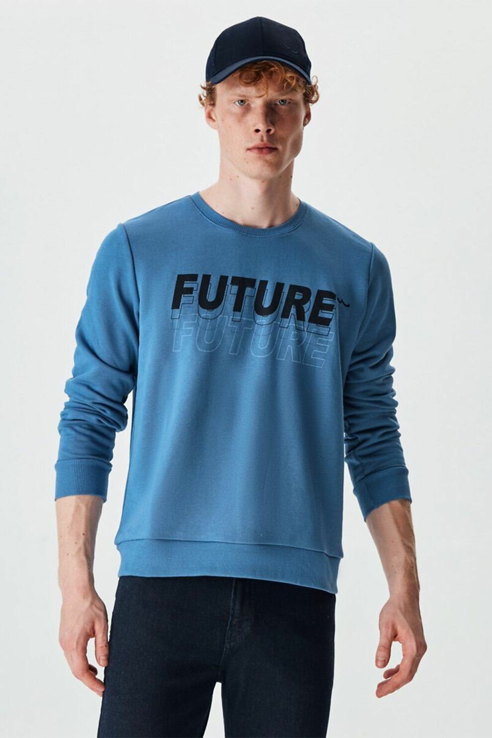 LTB, Bluza sport cu imprimeu text, Albastru