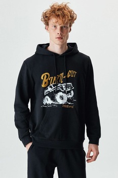 LTB, Hanorac cu imprimeu si buzunar kangaroo, Negru LTB, Hanorac cu imprimeu si buzunar kangaroo, Negru