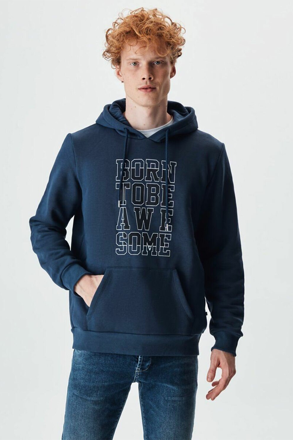 LTB, Hanorac cu imprimeu text si buzunar kangaroo, Bleumarin