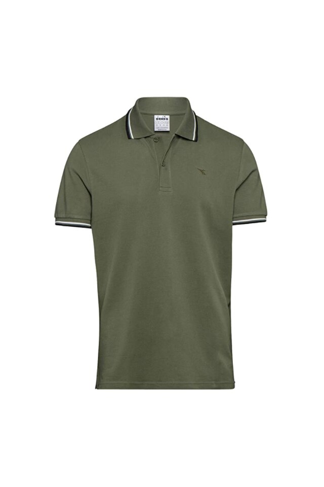 Tricou Barbati Polo Diadora din bumbac, cu detalii contrastante, Verde