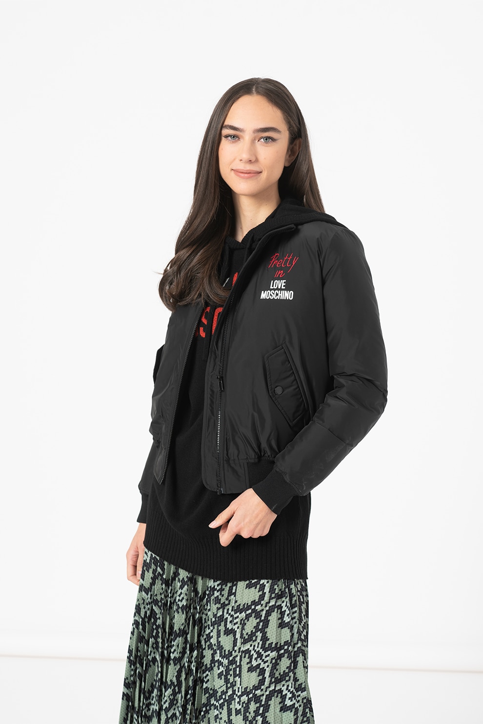 Love Moschino, Geaca bomber cu buzunare oblice, Negru
