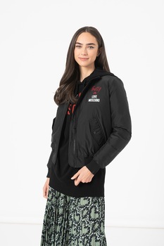 Love Moschino, Geaca bomber cu buzunare oblice, Negru Love Moschino, Geaca bomber cu buzunare oblice, Negru