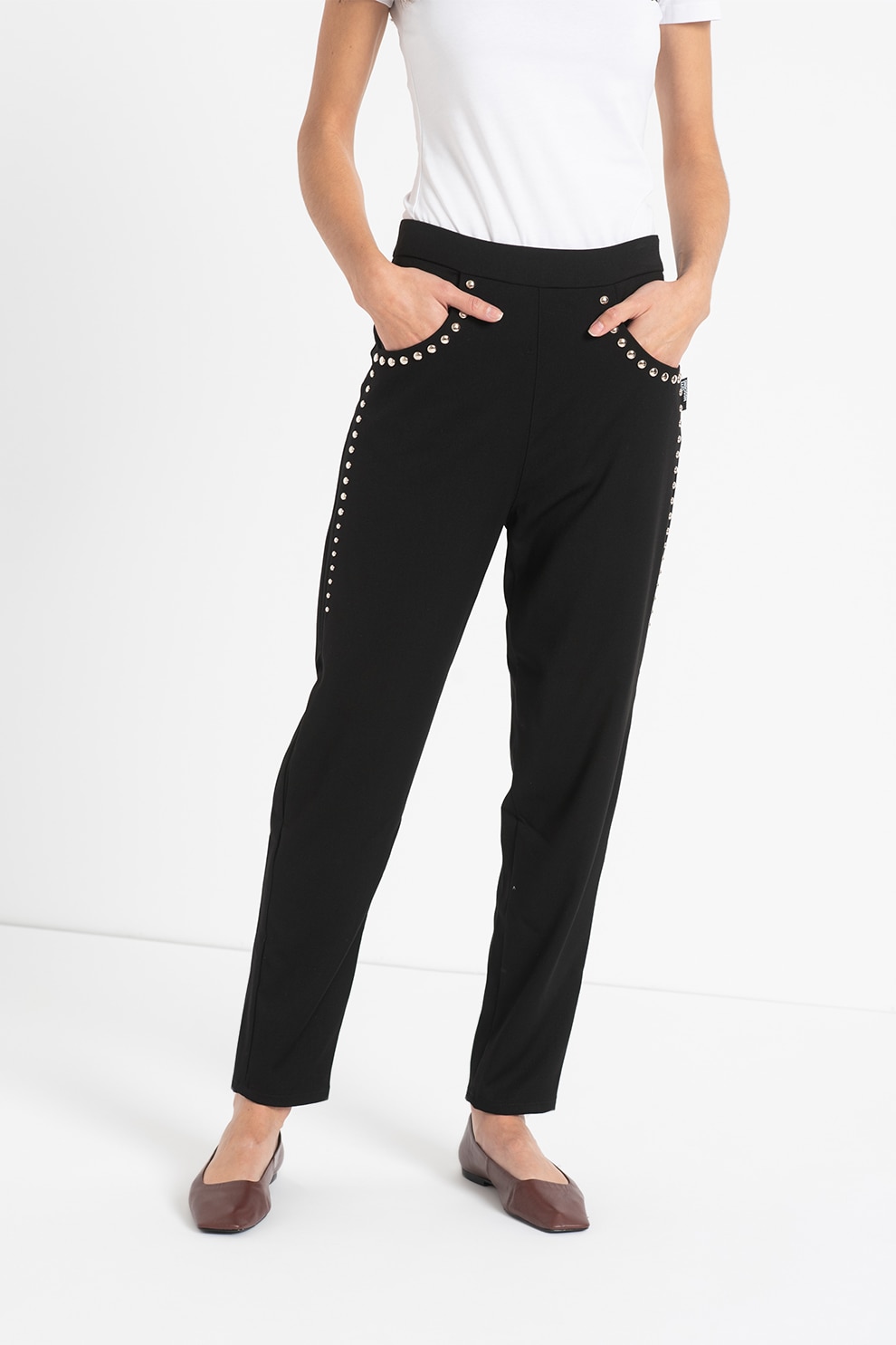 Love Moschino, Pantaloni cu aplicatii de nituri, Negru