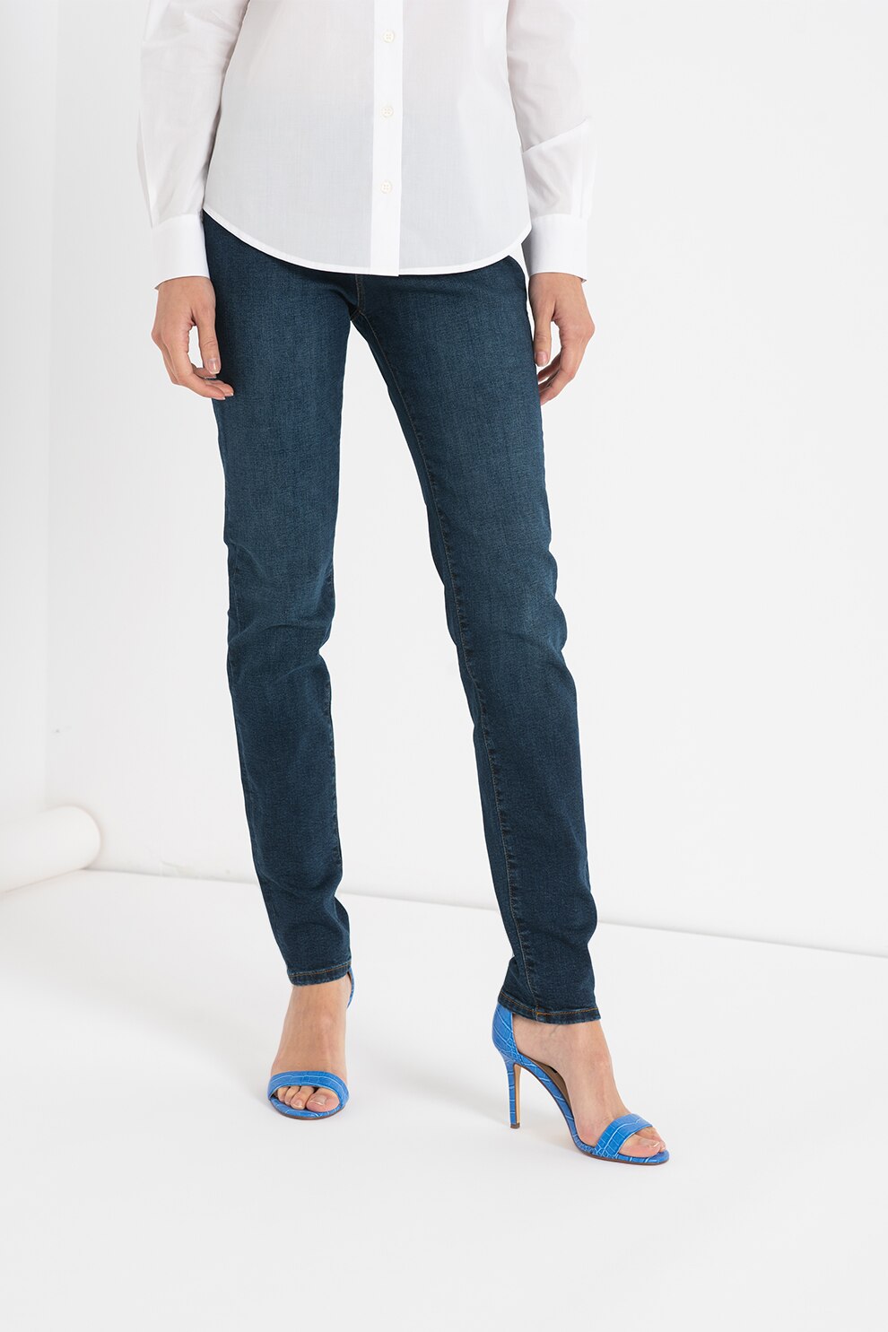 Love Moschino, Blugi skinny cu aspect decolorat, Bleumarin