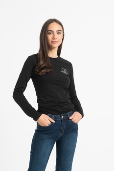 Love Moschino, Bluza din jerseu cu decolteu la baza gatului si logo cu strasuri, Negru Love Moschino, Bluza din jerseu cu decolteu la baza gatului si logo cu strasuri, Negru